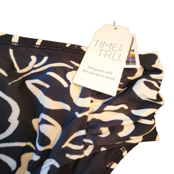 Bikini Swimsuit Bottom Mid Rise Side Rouch Black Floral Woman's 3X 24/26 LR113 - Picture 9 of 9